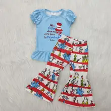 И розничная, одежда с героями мультфильмов синие топы для маленьких девочек+ расклешенные милые штаны комплект из 2 предметов, детский эксклюзивный костюм, gxj