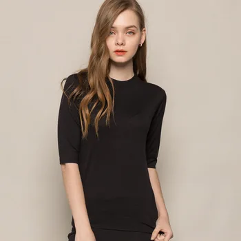 

New Half-sleeve Shirt Base Sweater Women's Pullover Solid Color Tops Half-sleeve Shirt Slim Fit Pure Wool Sweater Crew Neck