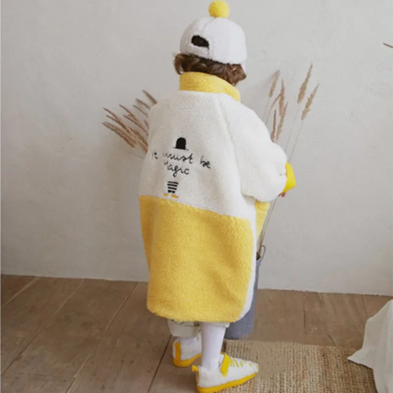 Корейский бренд, зимнее пуховое пальто для малышей Теплая стеганая куртка пальто с карманами желтого и белого цвета для девочек