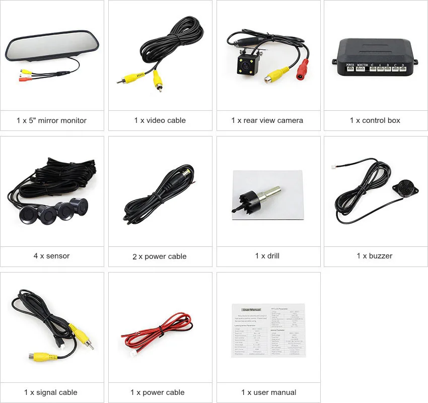 DIYKIT 5 дюймов автомобиля зеркало монитор видео-Радар для парковки 4 Датчики+ 4 x светодиодный заднего вида автомобиля Камера Парковочные системы Системы