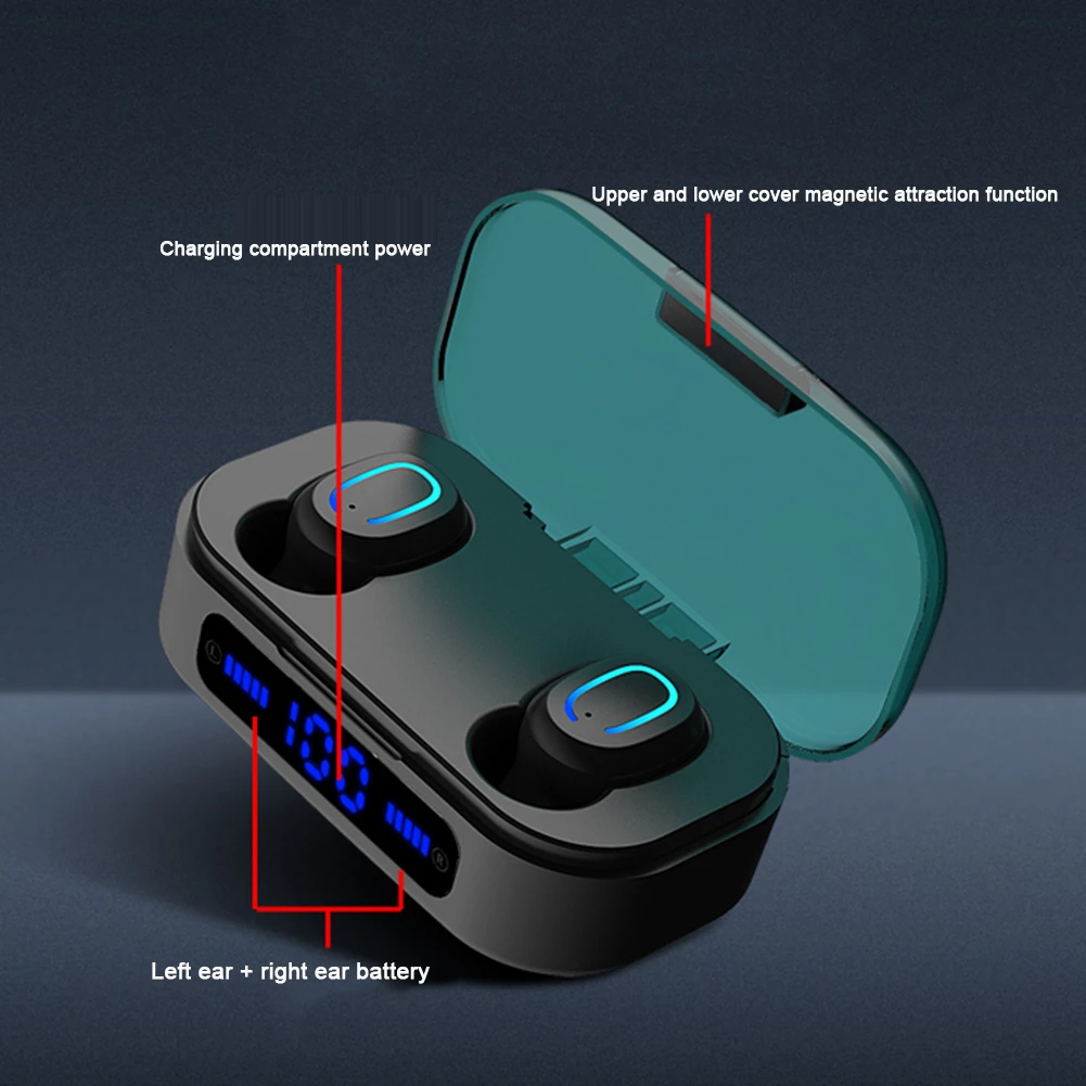Bluetooth 5 0 Wireless Headphones LED Display HIFI Sounds Handsfree Sports Earbuds Noise Canceling Stereo Game Earpiece