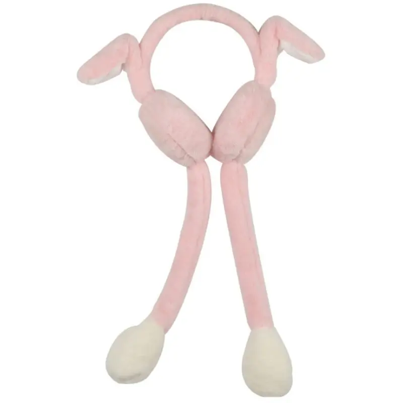 Light pink Зимняя плюшевая повязка на голову для взрослых и детей, наушники с милой подвижной подушкой безопасности, заячьи ушки, подарок - Цвет: Light pink