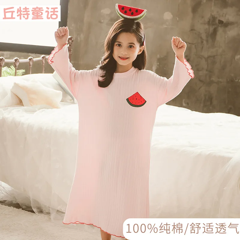 

Girl'S Nightgown Spring And Autumn Children Long Sleeve Pajamas GIRL'S Princess Big Virgin Pure Cotton Tracksuit Cute