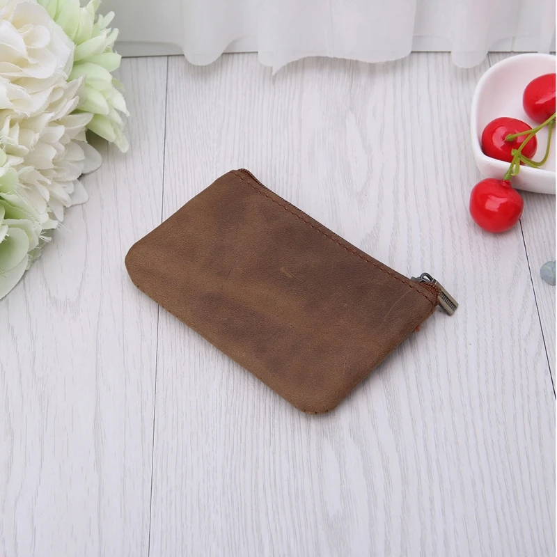 Cowhide Coin Purse Fashion Slim Women Men Zipper Around Wallet Card Key Holder Mini Bag