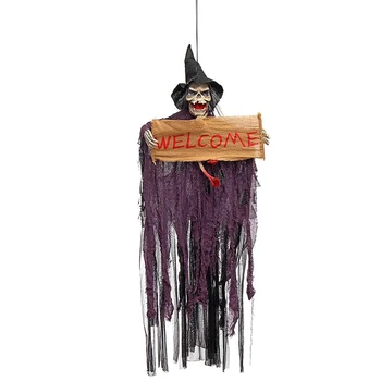 

Halloween Prop Electric Voice Hanging Skull Skeleton Ghost Welcome Sign Halloween Escape Horror Props Ghost Resin Electric Skull