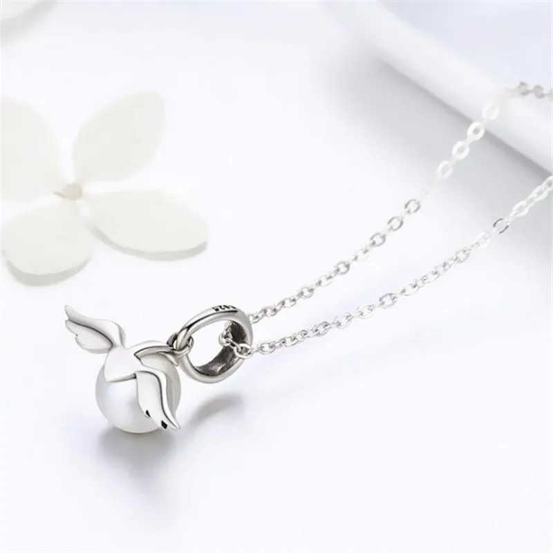 Natural Freshwater Pearl Peandant Simple Exquisite 925 Sterling Silver Jewelry Sweet Angel Wings Clavicle Chain Necklaces XL156 - Image 4