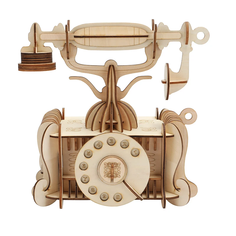 

DIY 3D Wooden Old-Fashion Phone Puzzle Game Children Kids Natural Color Toy Model Building Kits Educational Hobbies Gift