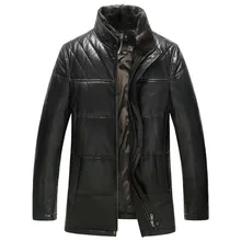 Кожаная мужская зимняя куртка из овчины, мужской пуховик на утином пуху, тонкие Куртки из натуральной кожи, норковый меховой воротник, Jaqueta De Couro M1233 YY592