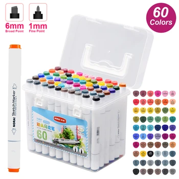 

60 Colors Art Markers Set Dual Heads Broad Fine Point Alcohol Based Marker Pens with PP Storage Box for Children Students
