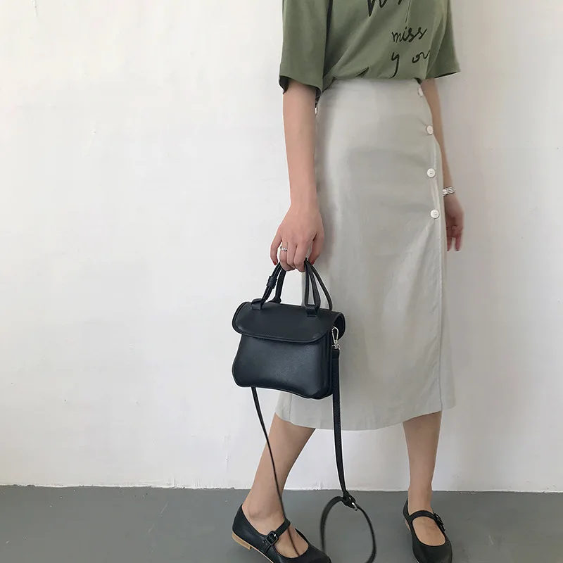 Q37218 [Yellow Zheng] Летний стиль корейский стиль элегантный однобортный средней длины с высокой талией Свободная детская юбка