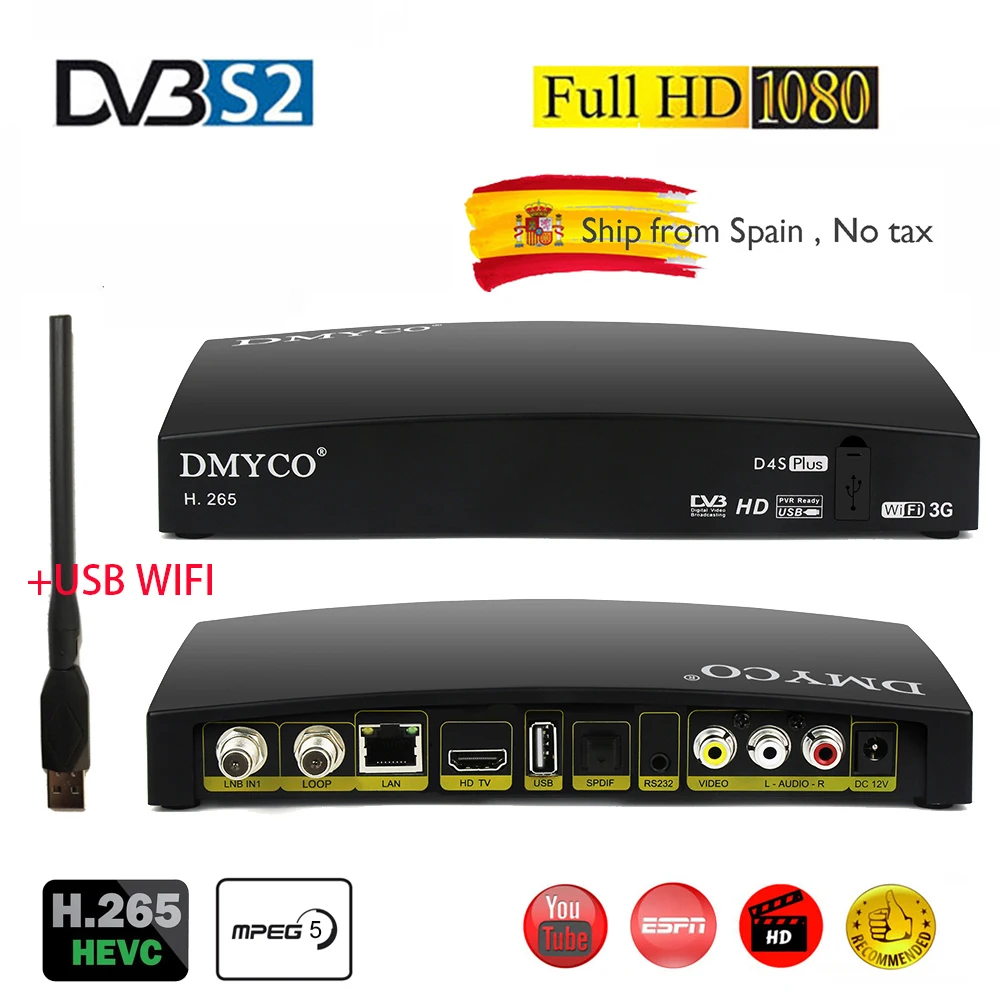 D4S плюс DVB-S2 цифровой спутниковый ресивер веб-ТВ Biss ключ 2x USB слот USB Wifi 3g Youporn NEWCAMD ТВ ресивер PK Openbox V8S