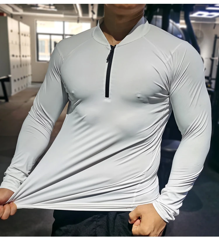 Smeiling Mens Casual Classic Fit Cotton Quickdry Long Sleeve 1/4 Half-Zip Running T-Shirt 