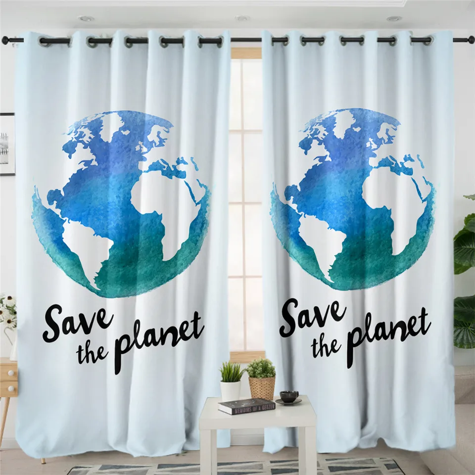 1 Piece Постельные принадлежности Outlet Earth занавес для гостиной s Save the Planet оконный занавес акварельный синий карта синий занавес s глобус Сфера cortinas - Цвет: 1 Piece