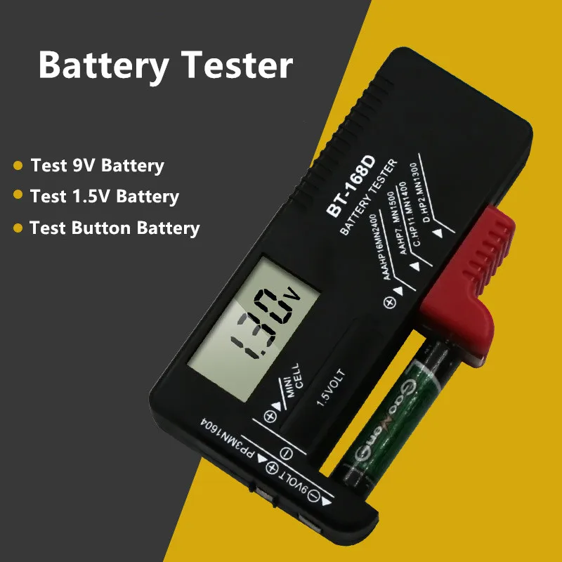 

Portable Digital Battery Tester Diagnostic Tool for 9V 1.5V Voltage AA AAA Cell C D Batteries Universal Tester Volt Meter Measur
