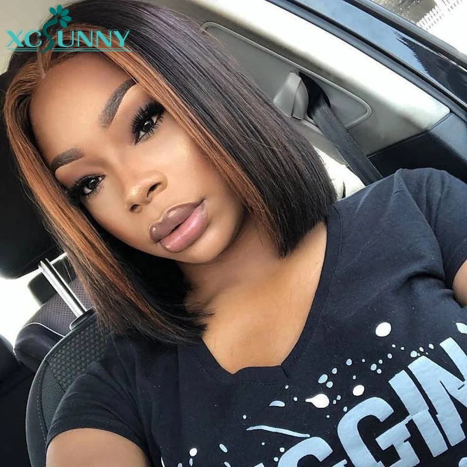 Хайлайтер парик блонд Боб Remy бразильский 13x4 кружевной передний Цветные Короткие