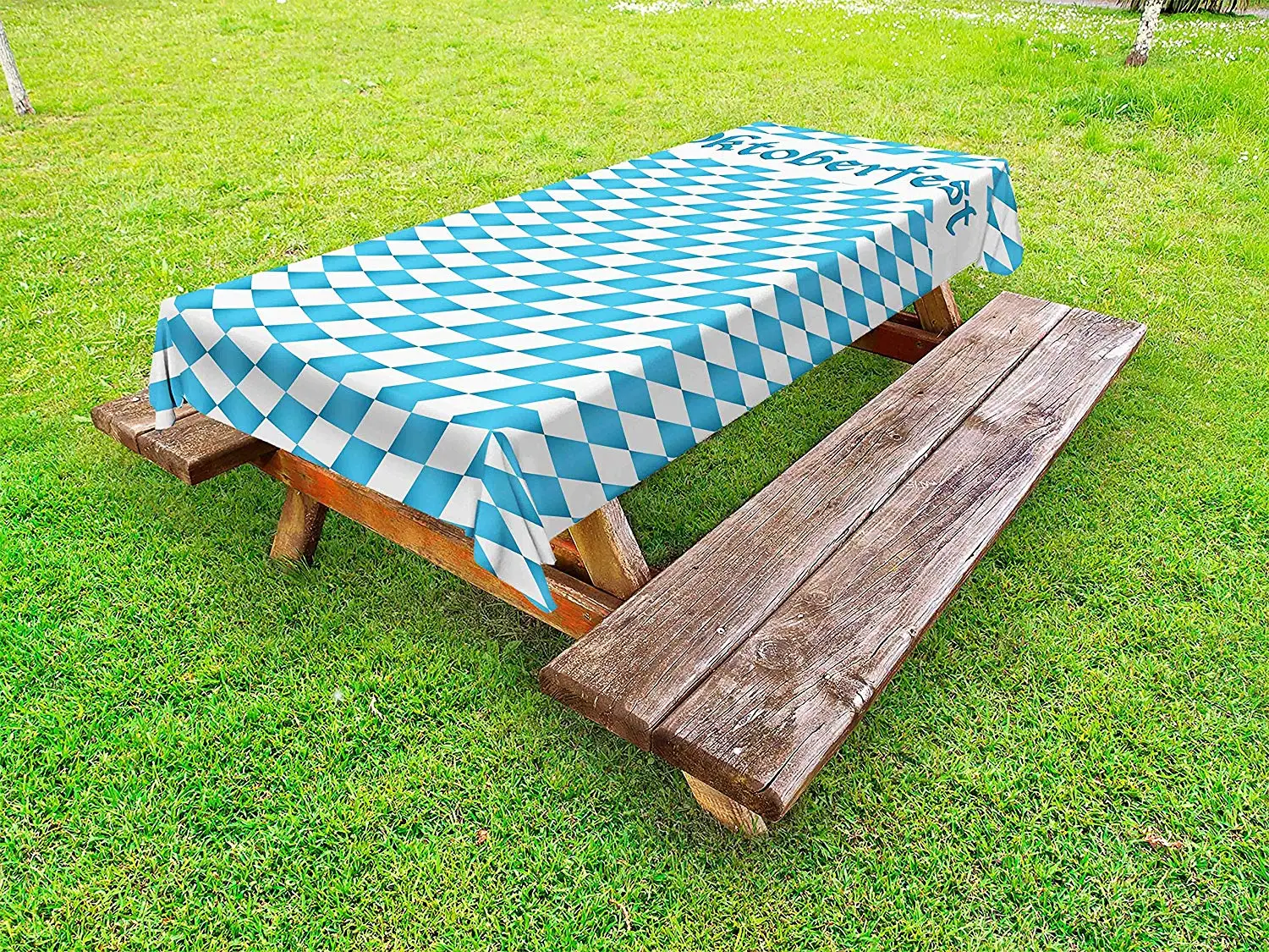 

Oktoberfest Outdoor Tablecloth Oktoberfest Celebrating Traditional Holiday Ribbon on Checkered Background Decor Table Cover