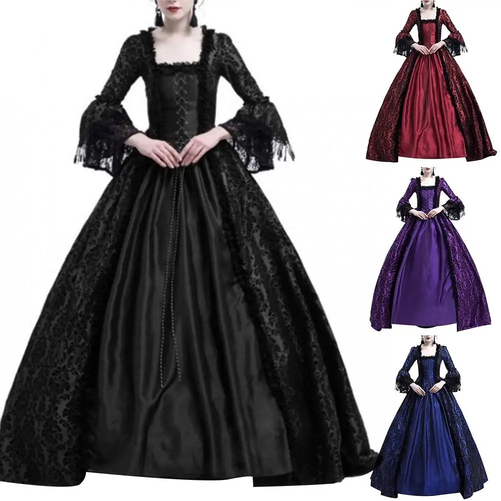 Medieval Dress Women Renaissance Queen Ball Gown Bell Sleeve Maxi Dress Halloween Lolita Cosplay Costume Long Dresses