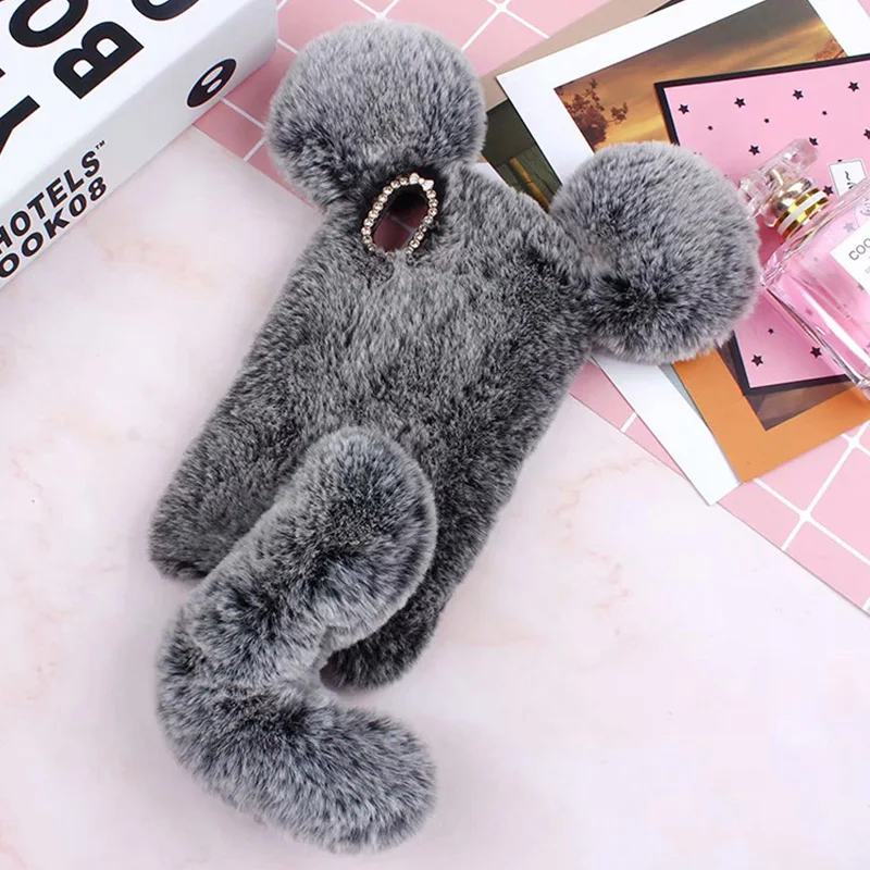 

Mouse Case for iPhone Xs Max XR X 6s 7 8 Plus 5s SE 5C 4s Soft Fur Plush Cute 3D Mouse TPU Bling Diamond Fluffy Phone Case Cover