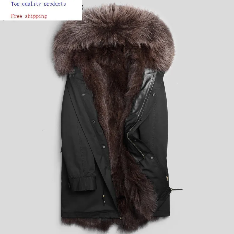 Real Fur Coat Men Parka Natural Fox Liner Long Winter Jacket Warm Men's Coats and Jackets Plus Size P1888240 | Мужская одежда