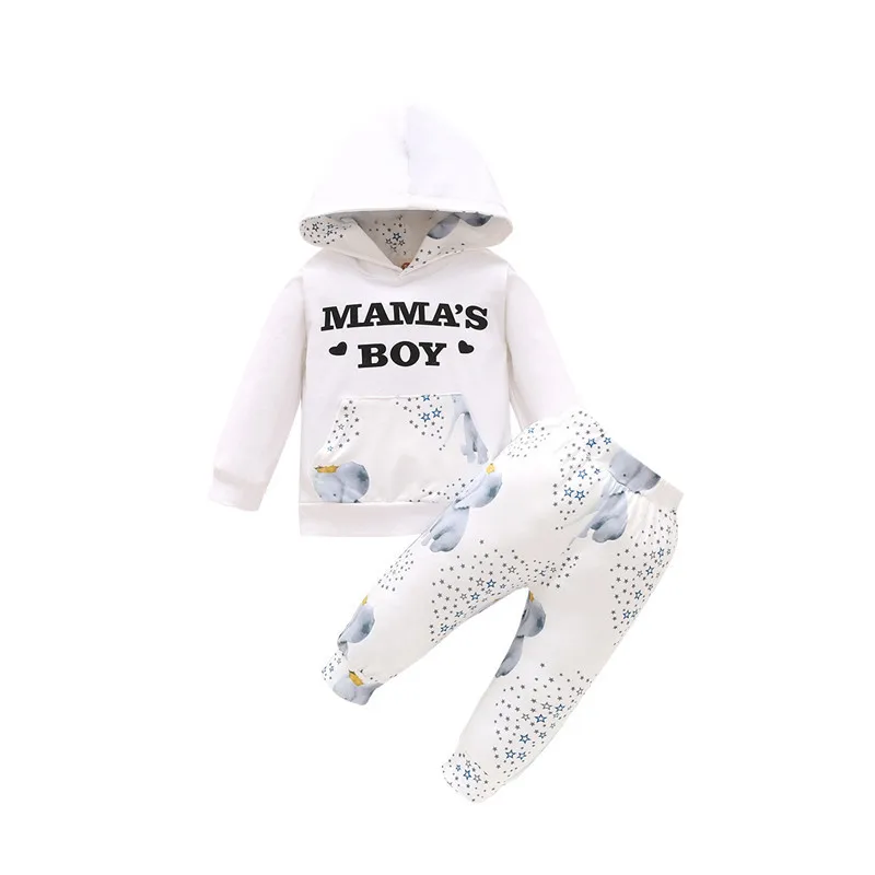 

2pcs Baby Letter Pattern Suit Long Sleeve Round Neck Hoodie Star Pattern Elastic Band Trousers Boys And Girls Winter Clothing