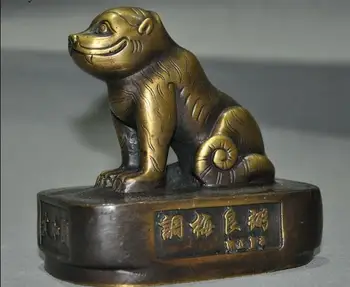 

5"Rare old China chinese bronze copper beast statue seal stamp signet