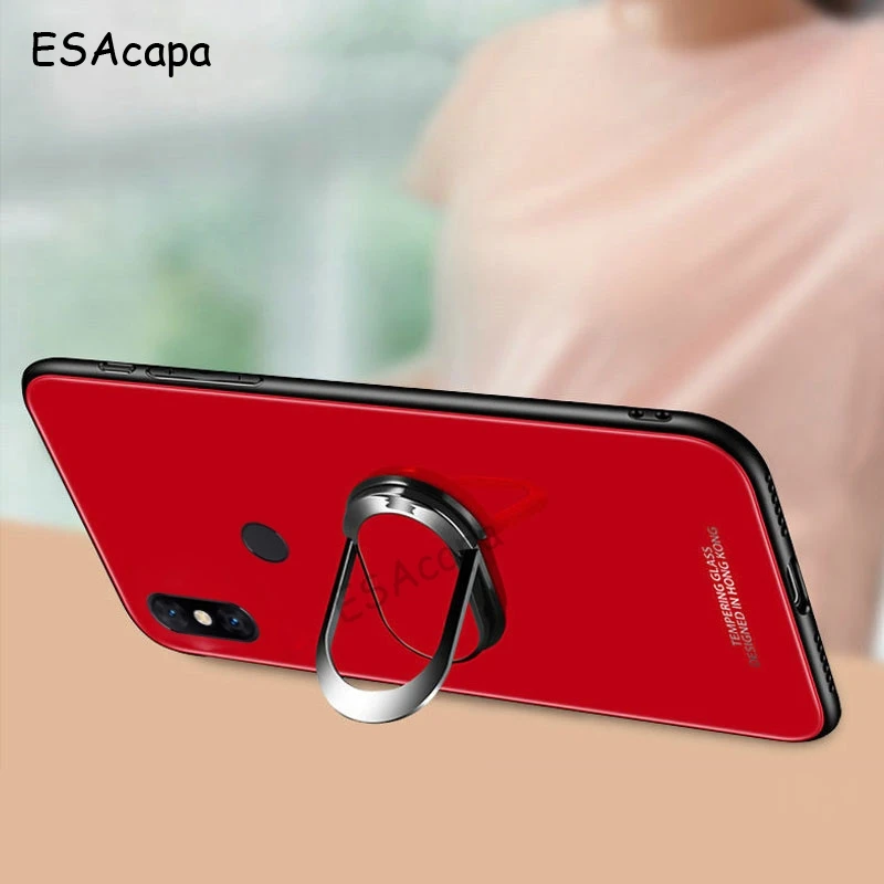 Magnetic Ring Holder Stand Tempered Glass Phone Case