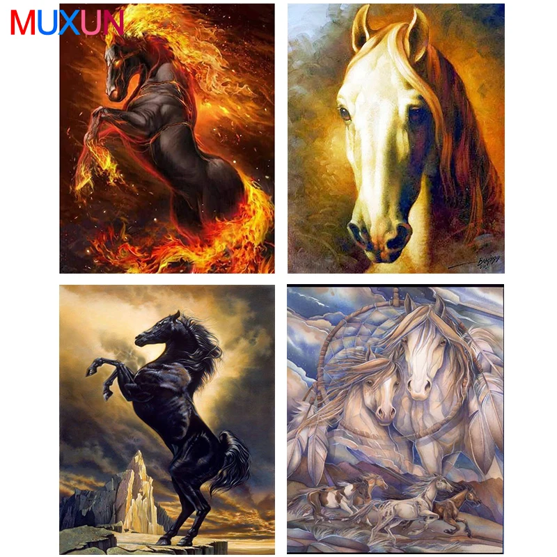 

New Circular Stones 5D Diy Diamond Painting Wild Horse Diamond Embroidery Sale Animal Diamond Full Display Home Decor Gift Rp526