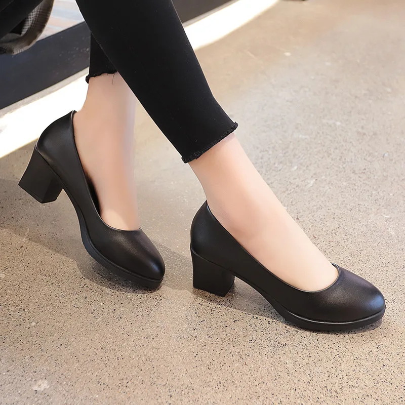 

Spring And Autumn Work Shoes Female Black Business High Heel Shoes in Chunky-Heel Work Shoes li yi xie Shoes Women's