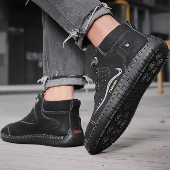 

New Men Boots Pu Leather Men Shoes Fur Warm Men Snow Boots Winter Waterproof Ankle Male Botas Comfortable Non-slip Casual Shoes