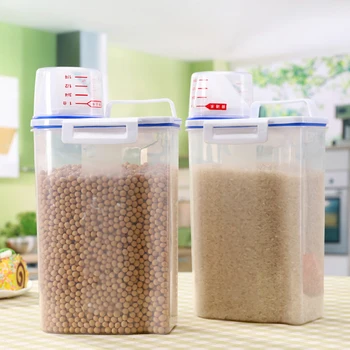 

2kg Bucket Handle Cup Kitchen Grain Food Storage Compartment Plastic Moisture-Proof Seal Grains Tank Storage Containers