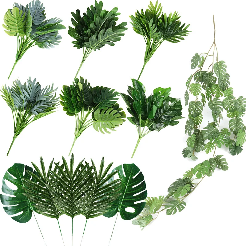 

Artificial Monstera Plants Plastic Tropical Palm Tree Leaves Home Garden Decoration Hawaii Luau Jungle Party Decorative Leaves