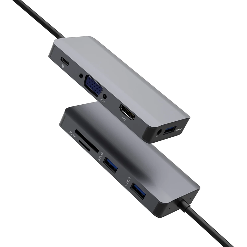 Док-станция с разъемом типа C, HDMI, VGA, USB3.0, аудио концентратор питания для ноутбука Macbook Pro, hp, DELL, поверхность lenovo, samsung