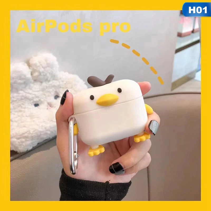 Милый мультяшный чехол для наушников для Apple Airpods Pro Чехол Мягкий силиконовый 3D стереоскопический утиный защитный чехол для наушников