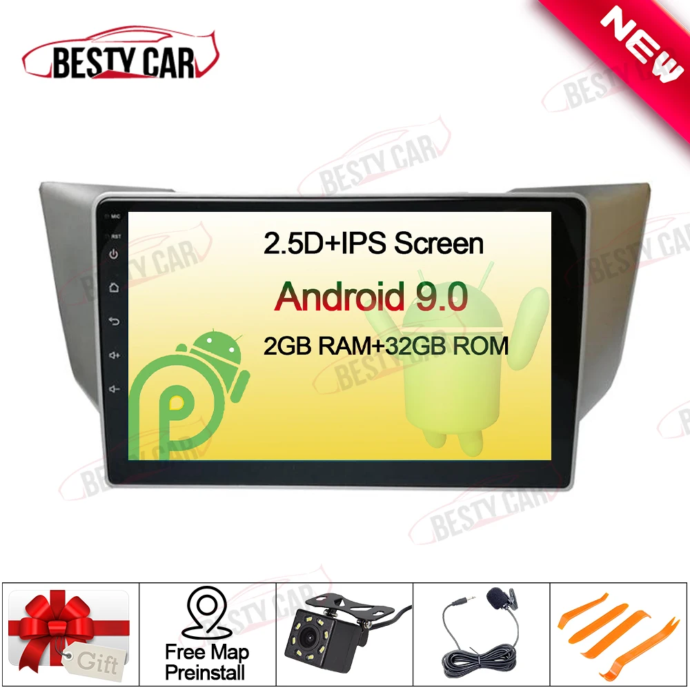 

9" Android 9.0 Car Multimedia Player Stereo Radio GPS for Toyota Harrier for Lexus RX300 RX330 RX350 RX400H Head Unit Bluetooth