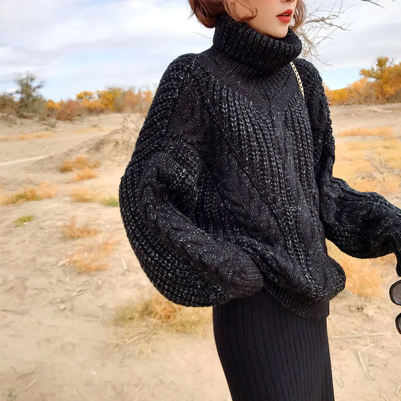 

2019 New Women Autumn Winter Turtleneck Sweater and Pullovers Warm Twisted Pull Jumpers Mohair Female Cashmere sweater