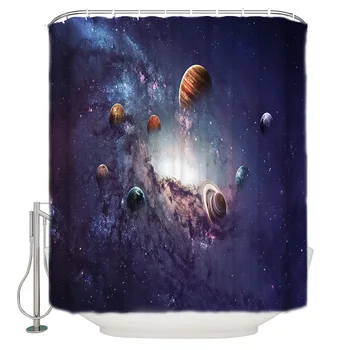 

Solar System Shower Curtain Bathroom Curtain Polyester Fabric Bath Curtain Washable Home Bath Decor
