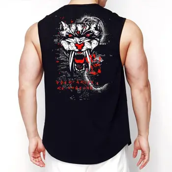 

New Cotton Print Tank Tops Men Gym Fitness Bodybuilding Sleeveless Shirt Summer 4X32