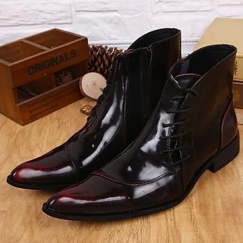 

Men's Men's High Top Shoes Martin Boots Short Boots Scarpe Uomo Fashionable Cow Leather Men's Gaobang Korean Pointed Toe Ankle