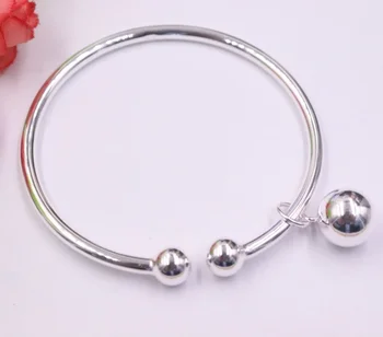 

Real 999 Pure Silver Bangle For Women Lucky Girlfriend Best Gift Smooth Ball Open Bangle 58mmDia