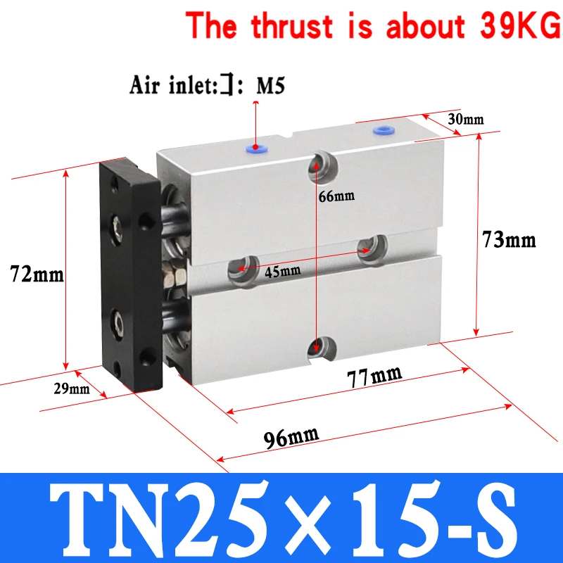 TN Тип Магнитный воздушный цилиндр 25 мм диаметр пневматический цилиндр 10/15/20/25/30/35/40/45/50/60/70/75/80/90/100/ 125/150 мм ход - Цвет: TN25x15