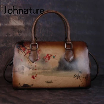 

Johnature Luxury Handbags Women Bags Landscapes Paintings Genuine Leather Shoulder&crossbody Bags 2020 New Handmade Lady Bags