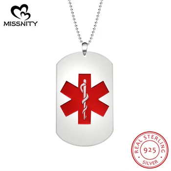 

MissNity Sterling Silver Personalized Medical Alert ID Necklace for Men Women Dog Tag Emergency Pendant Free Engraved