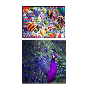 

Best 2 Set Full Square 5D DIY Diamond Painting Embroidery Cross Stitch Rhinestone Painting Hot Air Balloon & Peacock