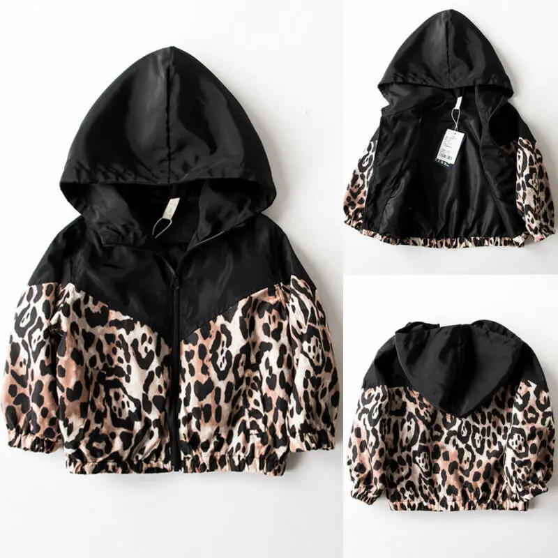 Focusnorm/Детское пальто для мальчиков и девочек 1-7 лет; леопардовая Лоскутная куртка с длинными рукавами на молнии; пальто с капюшоном