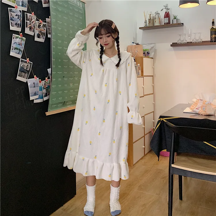 Ночные рубашки для женщин Kawaii ночная рубашка с длинным рукавом удобная женская одежда для сна плотная Домашняя одежда Повседневная зимняя шикарная