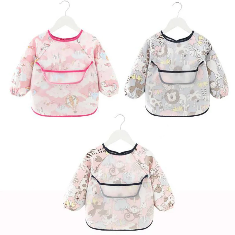 

Baby Bibs &Bup Clothes Unisex Waterproof Reverse Protective Cotton Autumn Children Apron With Packet Wear Long Sleeve Smock