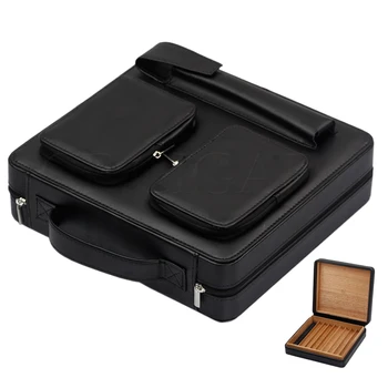 

GALINER Briefcase Style Leather Humidor Cigar Travel Case Cedar Wood Portable Large Outdoor Humidifier Humidor Box