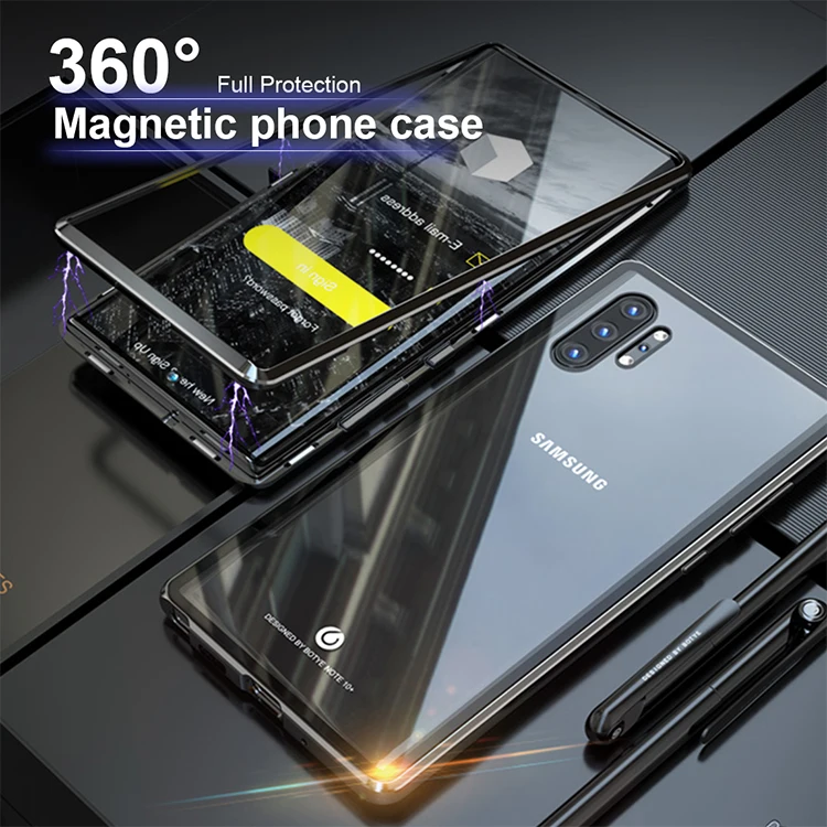 Металлический магнитный чехол для samsung Galaxy Note 10 Plus, чехол для телефона, армированный магнит с задней стеклянной защитой, чехол для Galaxy Note 10