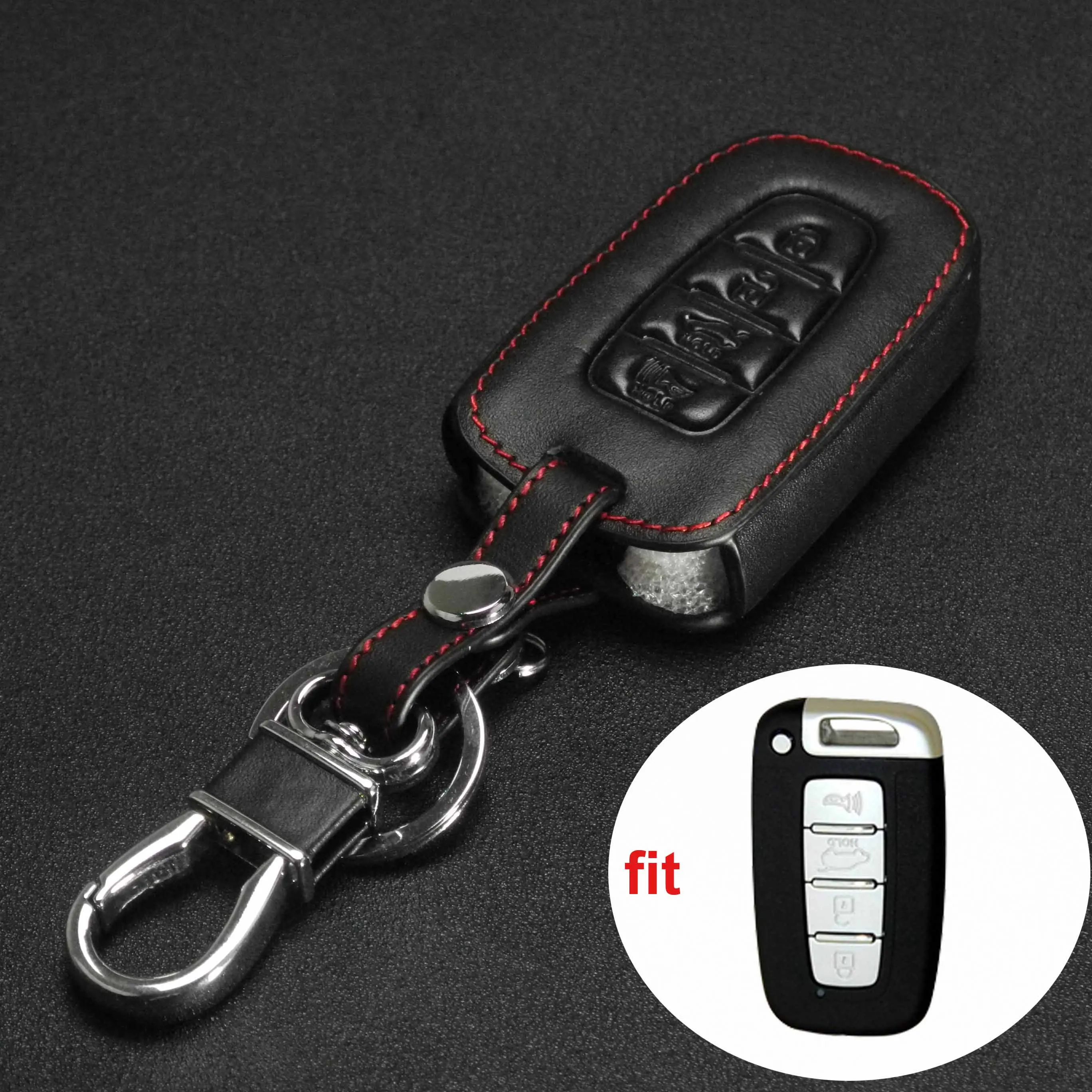 

Real Leather Car Key Case For Kia K5 Sportage Sorento Forte Shuma Borrego 4 Button Smart Remote Fob Cover Keychain Protector Bag