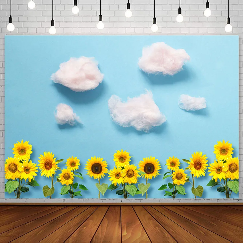 

Avezano Cloud Blue Sky Sunflower Backdrops Newborn Birthday Portrait Photography Background Photo Studio Decor Props Photozone